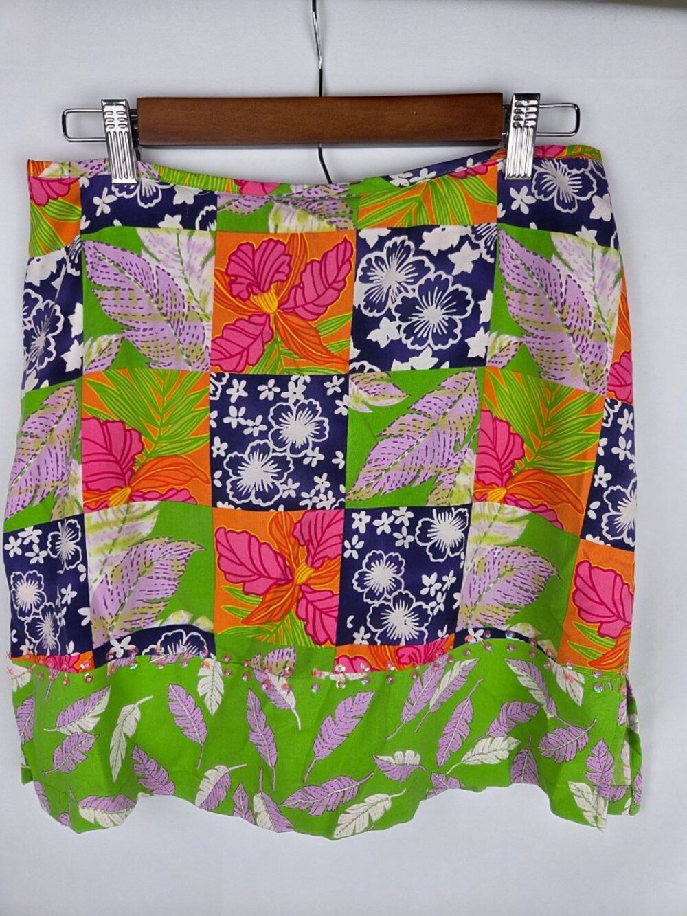 VTG Bamboo Traders Silk Tropical Floral Patchwork Skort Sequins Y2K - Size‎ 8